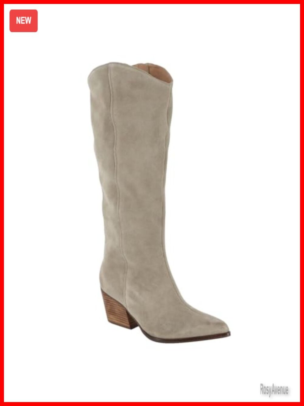 Knee High Pointed Toe Suede Boots With Side Zip & Stacked Heel